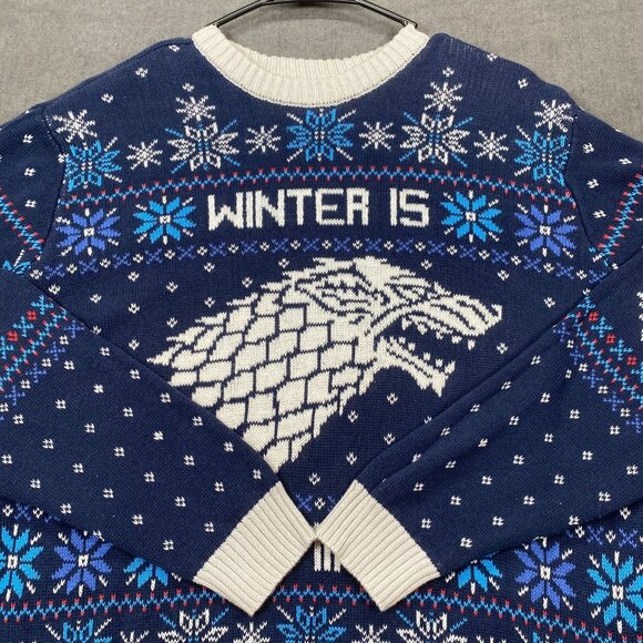 Game Of Thrones Stark "Winter Is Coming" Ugly Christmas Sweater Crewneck Large - Picture 2 of 11